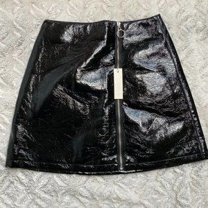 Capulet Black Vinyl Front Zip Mini Skirt NWT Sz M